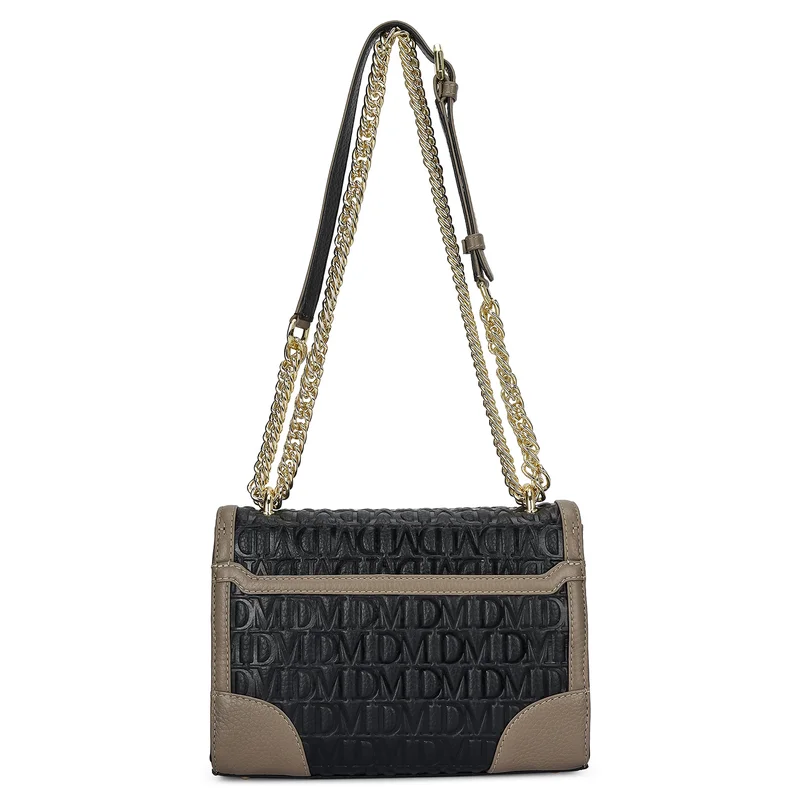 Da Milano Black Small Monogram Leather Shoulder Bag - Black for Women | Best Price UAE